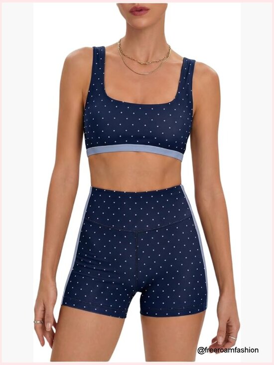 Tops - 2 Piece Polka Dot Tank Top & High Waist Biker Shorts Set